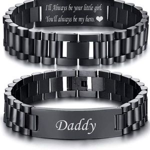 Masculine Watch Band Stainless Steel Link Bracelet Personalized Engraved